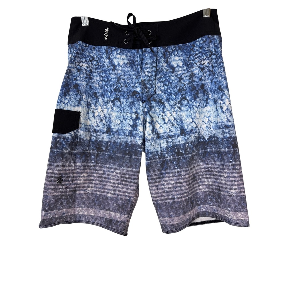 Salt Life Board Shorts Aqua Trunks Mens 28 Blue SLX-QD  Fish Scale Print Coastal